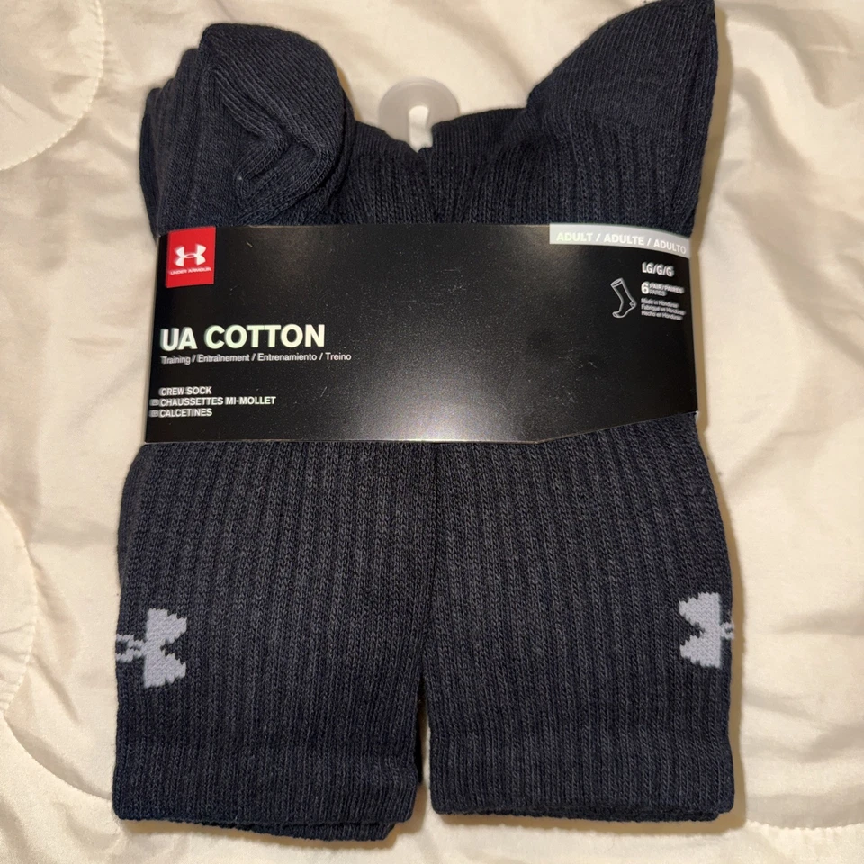 Paquete de 6 pares de calcetines UNDER ARMOUR para hombre NEGROS talla grande 8-12 de algodón Foto 2 de 4