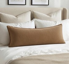 Long Lumbar Throw Pillow Cover 14x36 Soft Linen Check Decorative Pillowcase P...