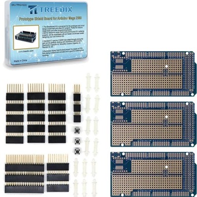 Compact Prototype Shield Board Kit for Arduino 2560 - 3 Gold-Plated Breadboards