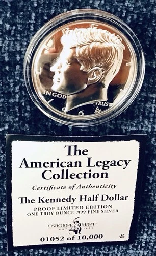 1 Oz. LIMITED EDITION (PROOF)- 1964 Kennedy Half Dollar - .999 Fine Silver W/COA