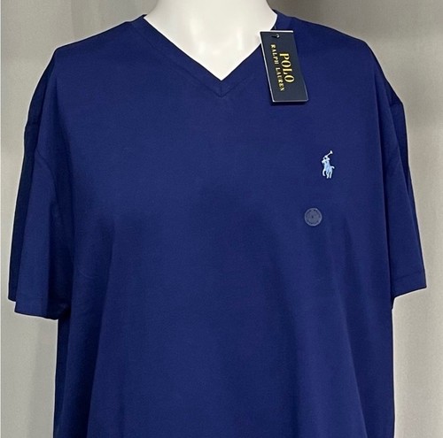 Polo Ralph Lauren uomo XL blu scollo a V t-shirt vestibilità classica nuova con etichetta XL