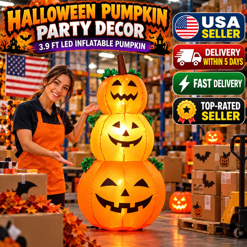 3.9FT Halloween Inflatable Stacked Pumpkins with LED Lights Outdoor Yard Decor