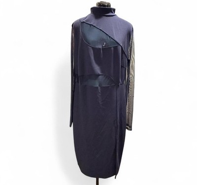 Fashion Nova Women s Navy Mock Neck Mesh Long Sleeve Sheath Midi Dress 2XL
