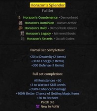 Horazon's Splendor Set Warlock Diablo 2 Resurrected D2R ROTW PC XBOX Ladder S14