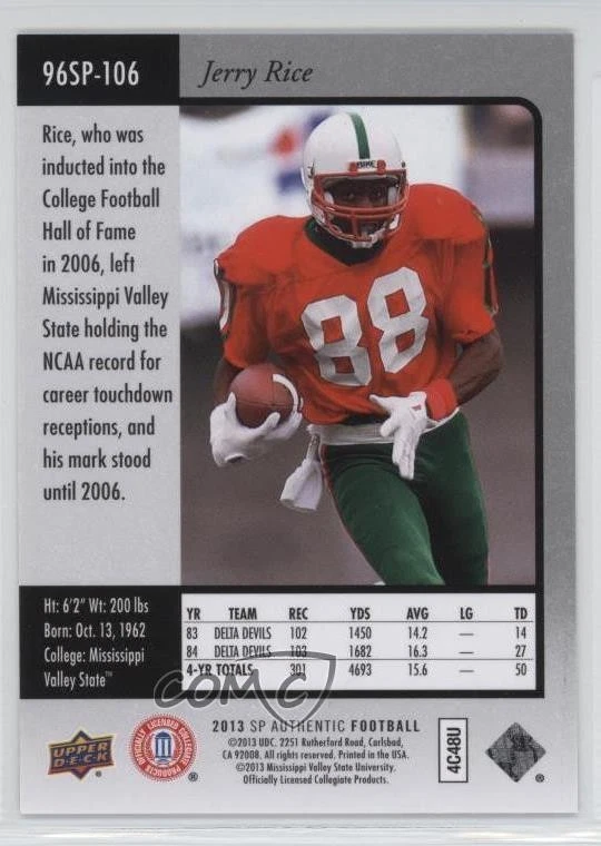 2013 SP Authentic 1996 SP Design Jerry Rice #96SP-106 HOF - Image 2 of 2