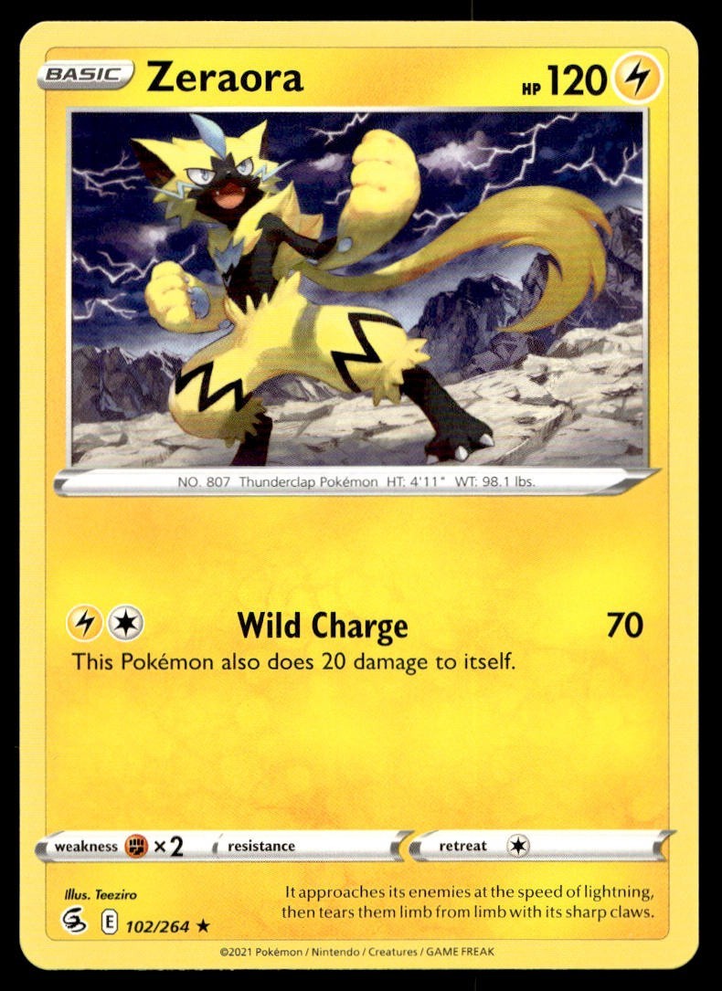 Zeraora 102/264 Pokemon Card Fusion Strike Rare 120 HP Near Mint U27