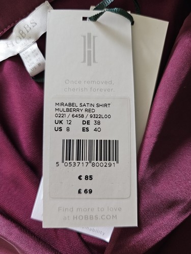 Hobbs Mirabel Satin Shirt Size 12 Burgundy Long Sleeves New With Tags RRP £69 - Picture 4 of 10
