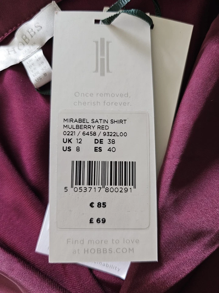 Hobbs Mirabel Satin Shirt Size 12 Burgundy Long Sleeves New With Tags RRP £69 - Image 4 of 4