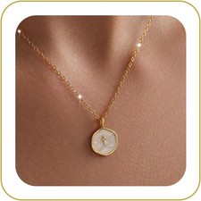 Small Cross Necklace for Women, Dainty 14K Gold Plated Cross Pendant Necklace, E