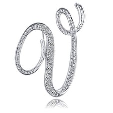 Letter Brooch Pins Initial Rhinestone Brooch for Women Crafts Silvery V