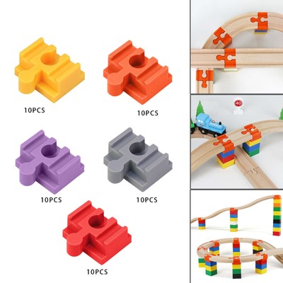 10-teiliges Holzeisenbahn Schienenzubehör, Gleisverbinder Baumeister Set, pädagogisch