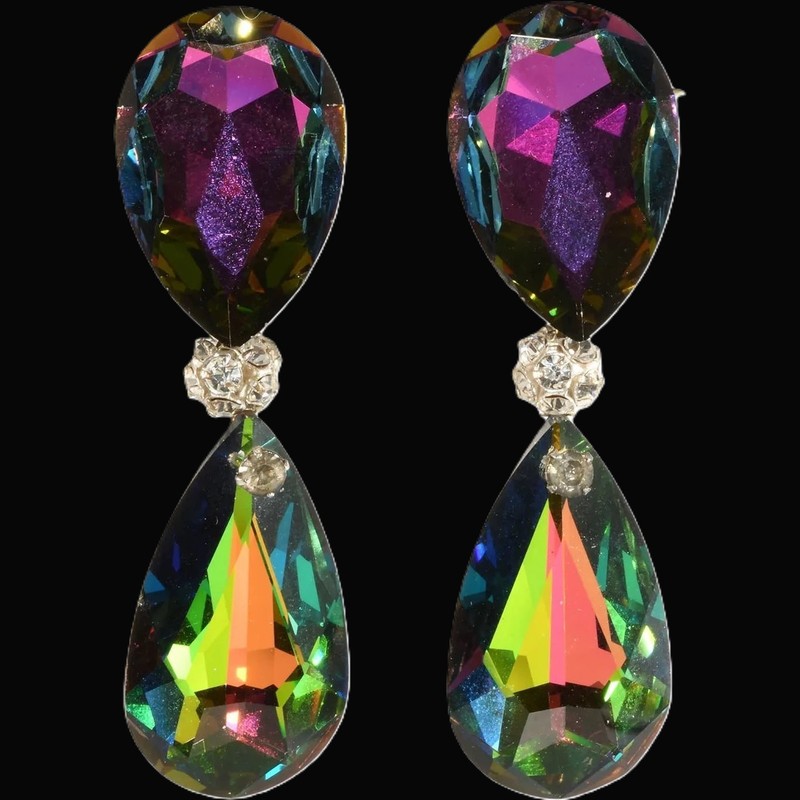 SAKS FIFTH AVENUE Watermelon/Heliotrope/Tourmaline Vitrail Pendant Clip Earrings