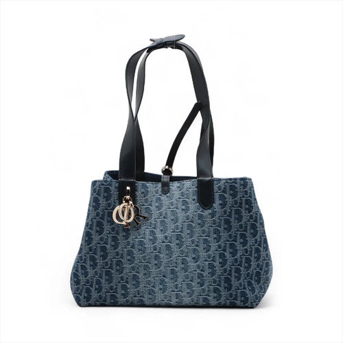 Christian Dior Oblique Toujour Large Denim & leather Tote bag Blue Lucky star