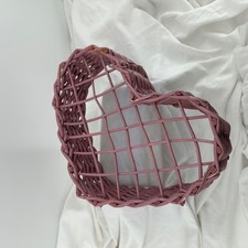 Wicker Heart Basket Mauve Purple Excellent Woven Storage Decor Cottagecore Boho
