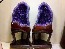 668lb A pair Natural Amethyst Geode Quartz Titanium Crystal Church Cathedral+st