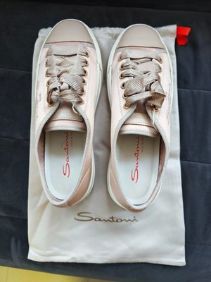 Santoni Sneaker Rosé Glattleder Satinbänder