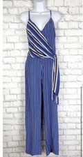 Rag Bone Silk Felix Jumpsuit Women 4 Blue Striped Wrap Belted Tie Waist Wrap