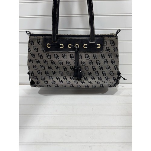 Vtg Dooney & Bourke Signature Purse. Gray Canvas, Black Leather Accents & Handle - Picture 1 of 10