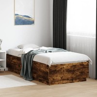 Bettgestell 90X200 Cm LED RäUchereiche Holzwerkstoff