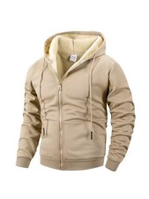 Winter Men's Zipper KHAKI Jacket Fleece Warm Windproof Hoodies Cardigan Ca