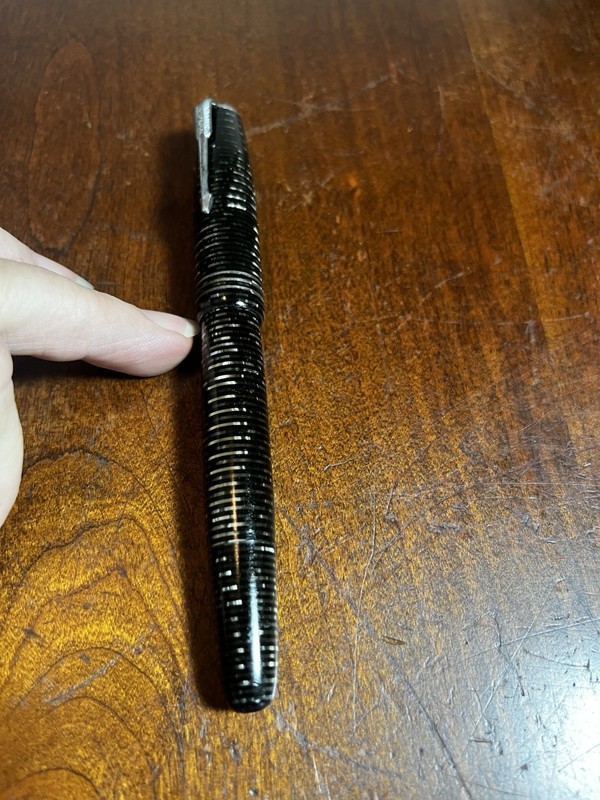 Vtg Parker Vacumatic Silver Pearl Striped Triple Rings Celluloid Fountain Pen.