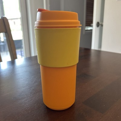 NEW TUPPERWARE Travel Coffee Mug 16 oz. ECO TO GO CUP Orange Yellow