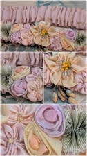Flapper 1920  S Ribbonwork Silk Garter So Many Flowers Lavender And Yellow