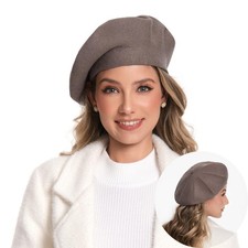 Cashmere Knitted Women Beret French Style Double Layer Winter Warm Beanie Cap