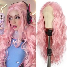 SAPPHIREWIGS 13x4 Pink Wavy Lace Front Wig Heat Resistant Synthetic