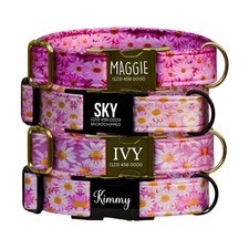 Personalized Dog Collar Leash Set Pink Daisy Flower Floral Soft OG-278