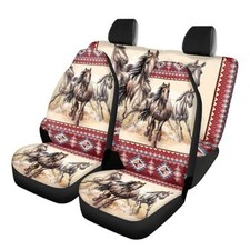 Aztec Horse Printed Car Seat Cover Full Set, Aztec Horse - Brown and Red