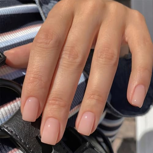 Nude Press on Nails Fake Nails Square Glossy Short False Nails Pure Color Full - Bild 1 von 6