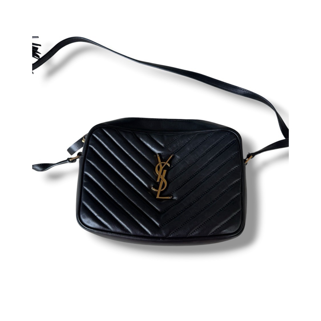 Saint Laurent Lou Camera Bag Black Chevron Calfskin Aged Gold YSL