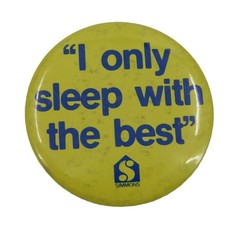 VTG Simmons Mattress I Only Sleep with the Best Yellow Blue Button Pin Brooch