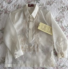 Filipino Barong Tagalog Boys Size 8 Long Sleeve Embroidered Button Up Sheer