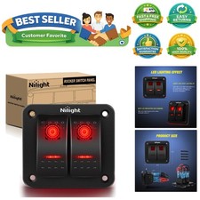 2 Gang Rocker Switch Panel 12V 24V DC Red Switches Aluminum 5Pin ON Off PreWi...