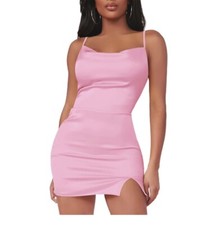 Verdusa Women's Spaghetti Strap Satin Bodycon Mini Dress Medium 