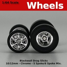 Muscle Car - Crome 56 Spoke Blackwall Drag Slicks - 10mm12mm For Hot Wheels Muscle Car - Crome 56 Spoke Blackwall Drag Slicks - 10mm12mm For Hot Wheels