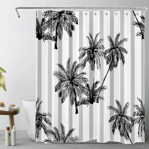 Juego de accesorios de baño cortina de ducha gris palmera blanca negra a rayas - Imagen 19 de 20