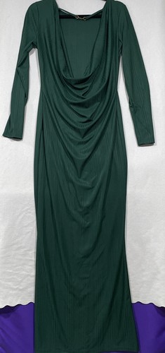geripptes Hunter grünes Maxikleid rückenlos Damen Gr. Med Langarm - Bild 4 von 6