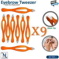9pcs Professional Eyebrow Tweezers   Slanted Tip Stainless Steel Hair Plucker
