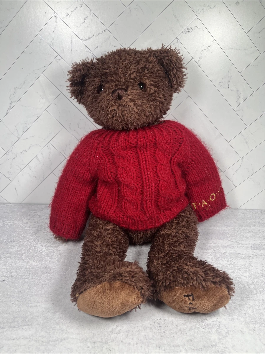 FAO Schwarz Plush Furry Brown Teddy Bear In Red Sweater Sitting Stuffed  Animal