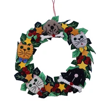 Cat Dog Puppy Kitten Fabric Holiday Wreath Hand Made Christmas Tree Ornament 7"