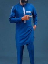 Men's Traditional 2 Piece Set African Shirt and Pants Set Suit Middle East Suit
