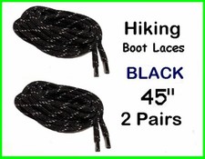 Hiking Boot Laces ~ 45" Black * 2 PAIRS * 3/16" round Nylon Weave ~ Made in USA