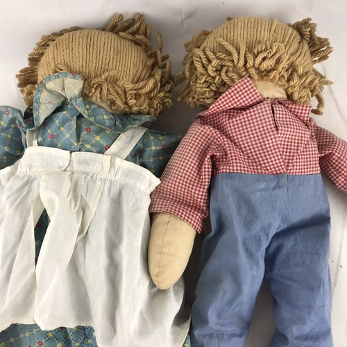 Bambole vintage fatte a mano Raggedy Ann & Andy di stoffa rag capelli biondi filato 20" - Foto 8 di 10