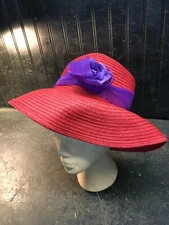 Red Hat Society Woven Nylon  Red/Purple Beach Hat   One Size Fits