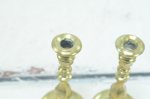 Pair of Antique Brass Candle Stick Holders Beautiful Diamond Cut Design Candle H - Picture 7 of 11