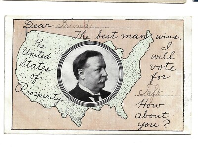 1908 Dear (blank) USA Cartoon Map William H. Taft Presidential Campaign Postcard
