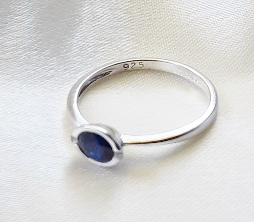 bague fiançaille argent 925 poinçonné saphir taillé ovale moderne T.54 B426 - Picture 2 of 4